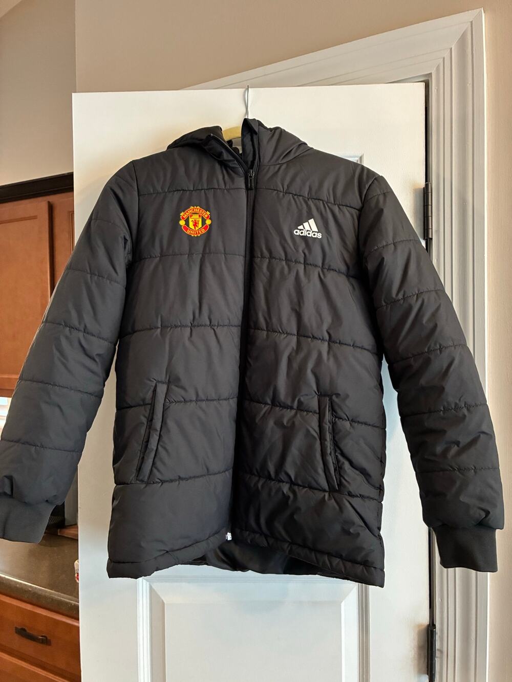 Adidas Black Padded Jacket Puffer Coat Manchester United Boy's Size Large